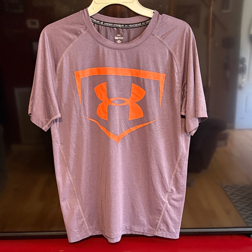 Under Armour Men's Short Sleeve Shirt - Purple with Orange Logo